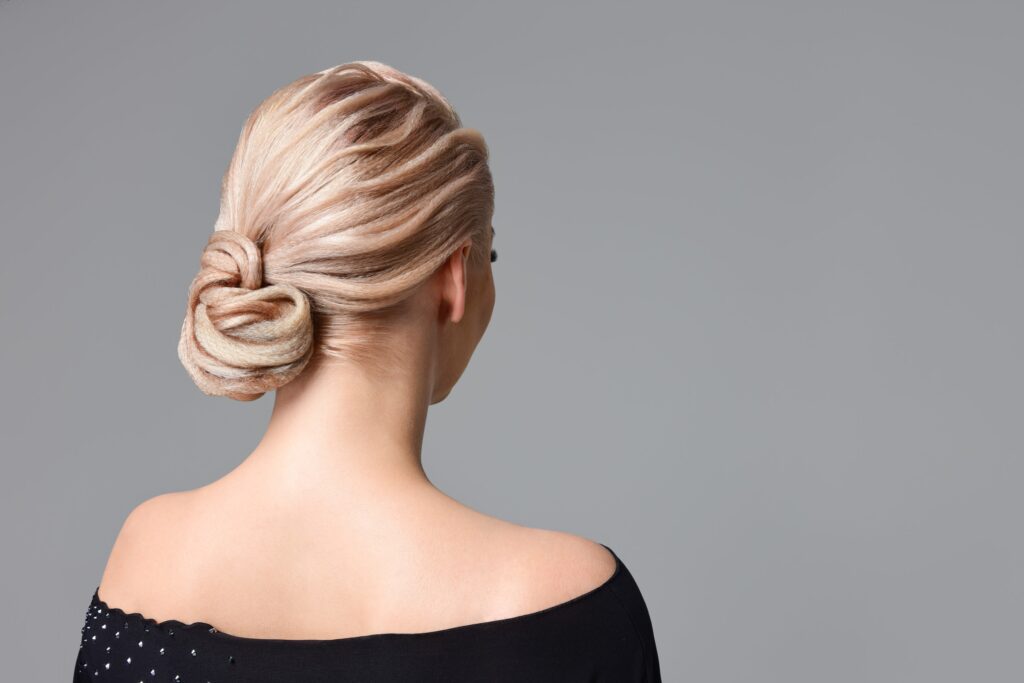 Professional picture of a low chignon